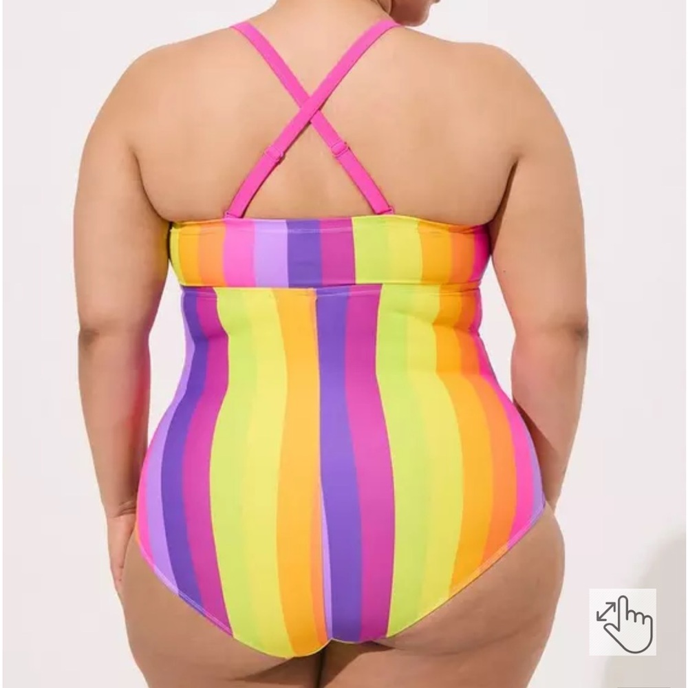 Torrid Slim Fix Wireless Lattice Front One Piece Swimsuit Bright Rainbow -Size 0 - Picture 7 of 7